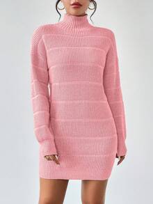 Islaluna Vestido suéter feminino casual de gola alta texturizada e mangas compridas