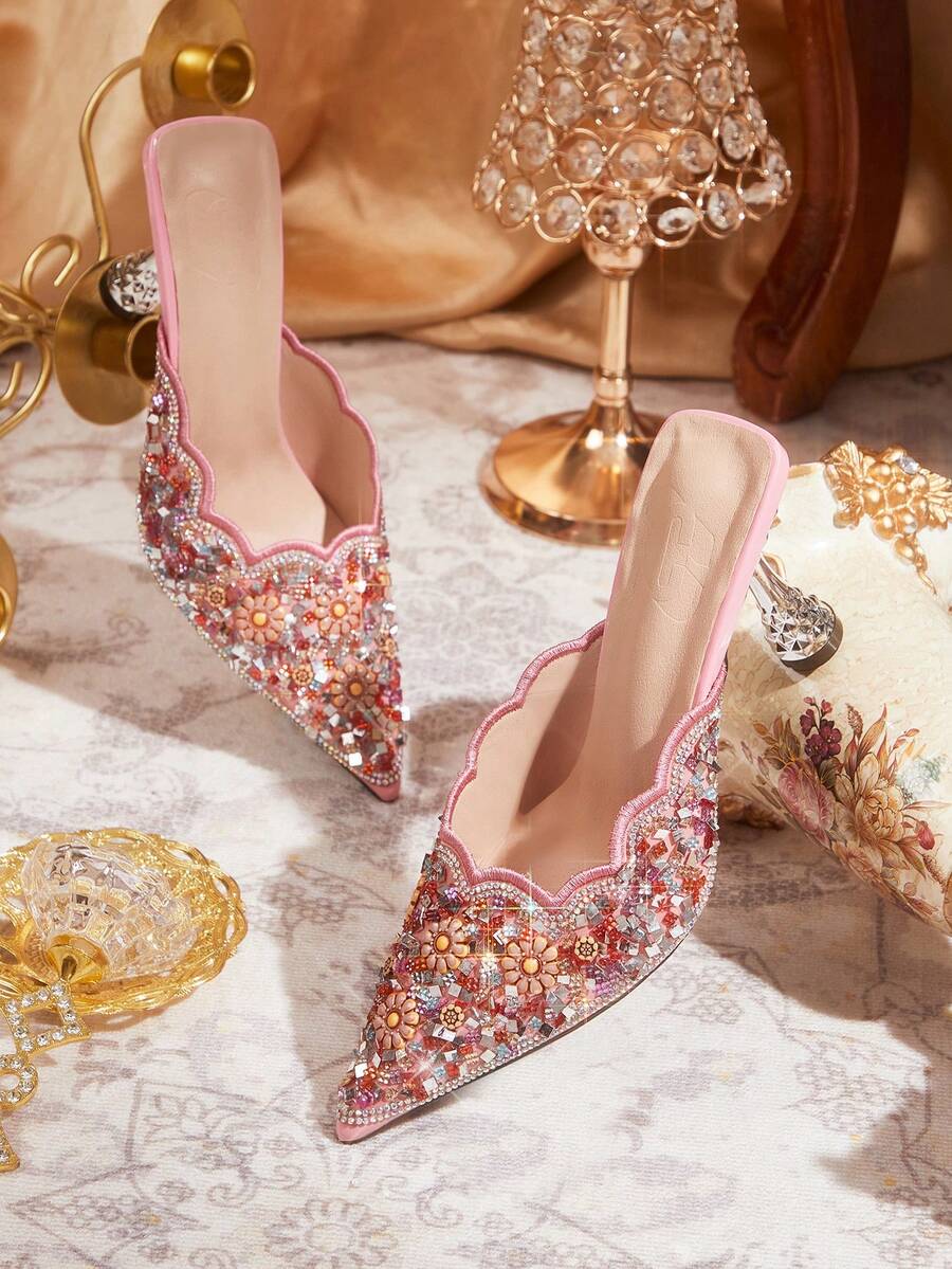 CUCCOO TILAWA Women's Fashion Party Pointed Toe Stiletto Heel Rhinestone Pumps Valentine's Day - Pink - View 1