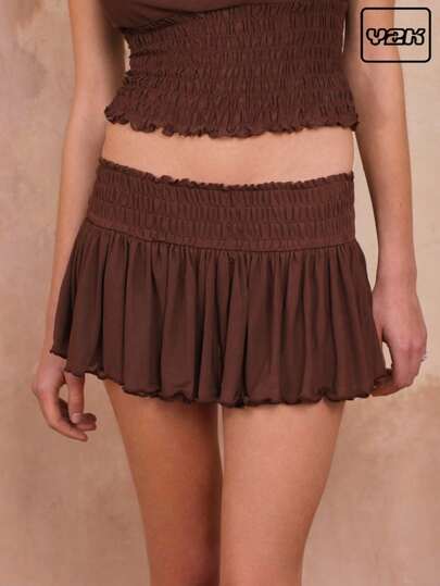 COUREZ 褶皱翻边迷你裙 /Y2K/休闲/女士夏季穿搭/复古外出装扮