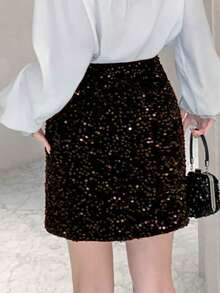 DAZY Women's Fashionable Sequin Bodycon Skirt Carnival - Coffee Brown - View 2