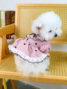 PETSIN 1件宠物服装，心形印花宠物公主风连衣裙，猫狗通用服装 - 彩色 - 查看 4