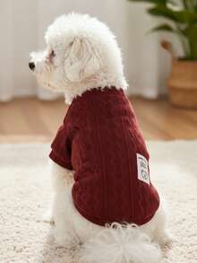 PETSIN 1 pieza Suéter de punto rojo para mascotas para otoño e invierno, ropa para mascotas seca y cálida - Rojo - Ver 2