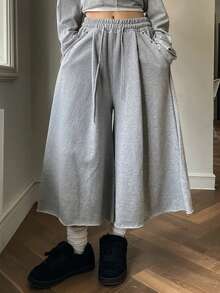 DAZY 复古美式极简高腰百搭休闲阔腿七分裤 - 灰色 - 查看 1