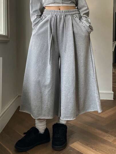 DAZY 复古美式极简高腰百搭休闲阔腿七分裤