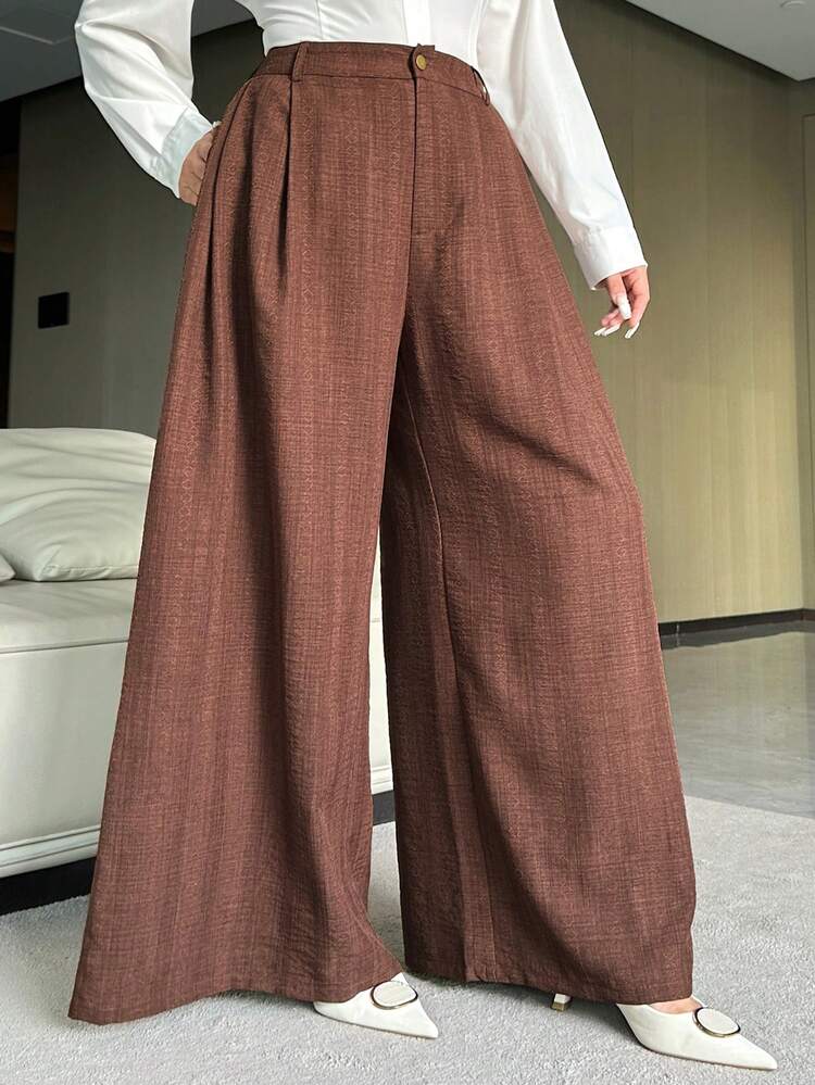 Dazy Plus Plus Size Women Wide Leg Loose Casual Pants, Versatile For Commuting, All Season