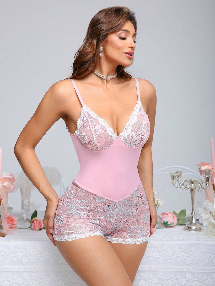 Crystal Vow 1pc Pink Sheer Silky Sensual Bodysuit - Multicolor - View 1