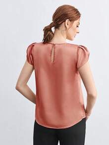 BizChic Áo kiểu nữ cổ tròn tay bồng dáng cánh hoa mới cho mùa Xuân/Hè, kiểu dáng tối giản, đa năng, phù hợp cho các dịp thường ngày, trang trọng, dự tiệc, đi biển, lễ tốt nghiệp và các kỳ nghỉ. - Rỉ Nâu - Xem 8