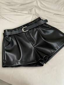 INAWLY Plus Size Solid Color Versatile Casual Shorts - Black - View 1