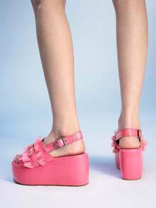 Sugerpunk Giày cao gót đế xuồng mũi tròn quai khóa cho nữ, chất liệu PU, màu hồng, thích hợp cho lễ tốt nghiệp, chụp ảnh, mặc thường ngày - Hồng - Xem 5