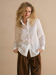 MOTF PREMIUM RUFFLE NECK SCHIFFY BLOUSE,CHIC BLOUSE - White - View 5