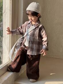 DAZY 男童休闲格子衬衫套装，宽松版型，日系风格，秋季款