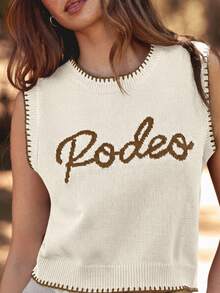 WESTFADE Round Neck Multi Stitch Rodeo Embroidered Sweater Vest Fall, Autumn, Winter, Nashville Concert, Casual, Cute, Boho, Western Wear For Women - Multicolor - View 5