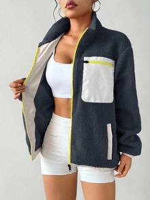 Exploreva 女士户外抓绒外套，由原版运动外套改造而成 - 深灰色 - 查看 4