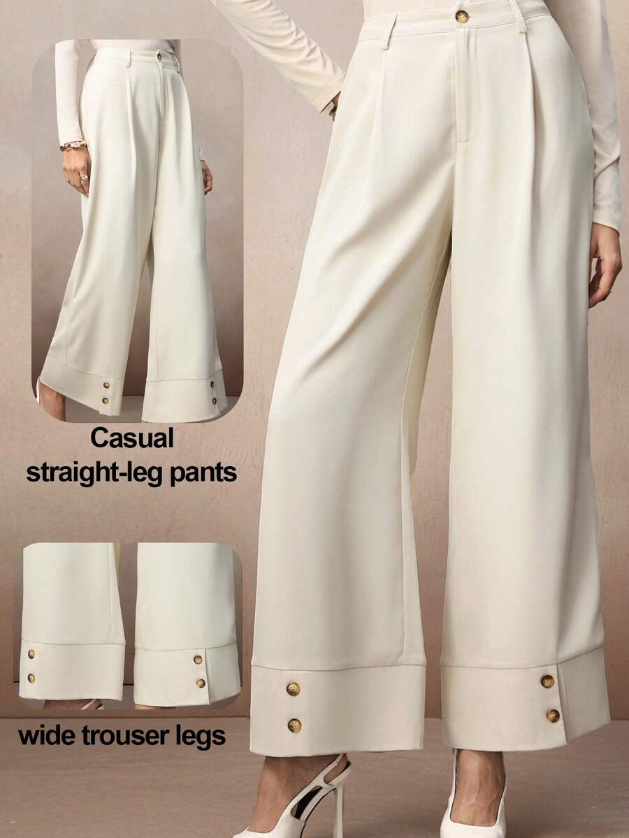 Modelyn Women's Elegant Wide Leg Loose Fit Long Straight Pants, Basic Daily Trousers