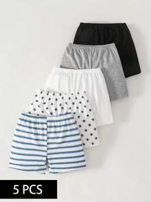 Baby Unisex Infant Toddler 0-3 Years Funny Friends Series 5-Piece Set, Solid Color, Striped, Star Pattern Shorts, Suitable For Daily Wear, Baby/Toddler Pants, Summer Shorts - Multicolor - View 7