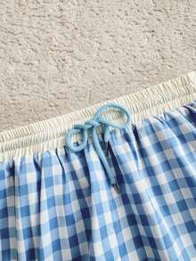 GlowEve 蓝白格纹宽松阔腿裤，显瘦 - 藍白色 - 查看 6