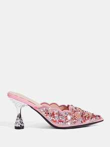 CUCCOO TILAWA Women's Fashion Party Pointed Toe Stiletto Heel Rhinestone Pumps Valentine's Day - Pink - View 2