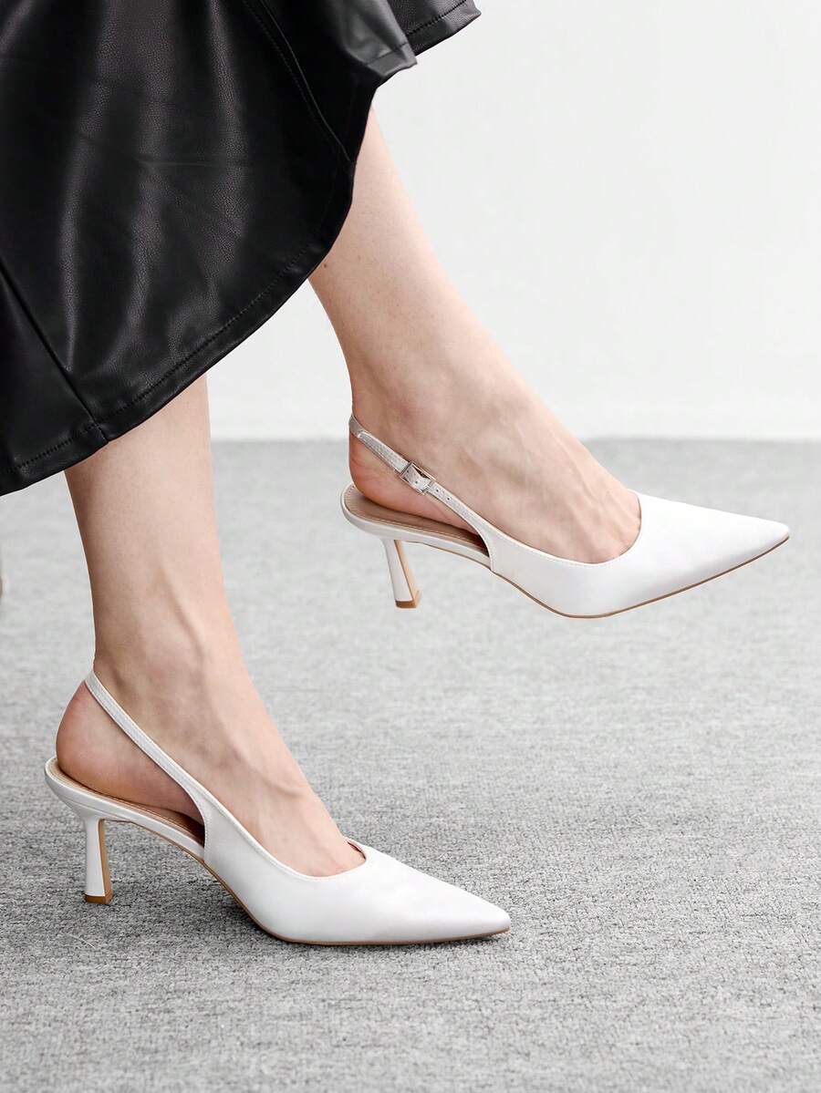 CUCCOO BIZCHIC 女士优雅尖头高跟鞋，通勤必备 - 白色 - 查看 1