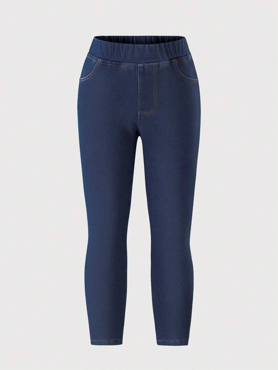 Jeans de niña, forro térmico azul, ajuste slim, versátil para todo uso, otoño/invierno - Azul lavado oscuro - Ver 1