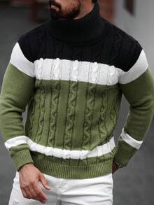 Manfinity Homme Men's Casual Colorblock Patchwork Sweater, Autumn/Winter - Multicolor - View 6
