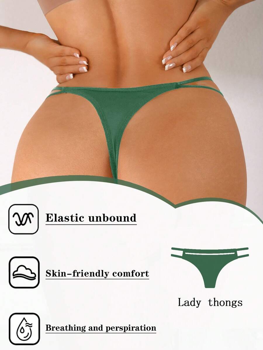 NudeFit 1pc Solid Color Sexy Waist Strap Mesh Splice Women's G-String Panty - Dark Green - View 1