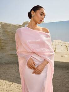 Graceveil Đầm dự tiệc kiểu Ả Rập màu hồng thanh lịch, đính sequin, vai lệch, phong cách Trung Đông dành cho phụ nữ. - Hồng - Xem 5