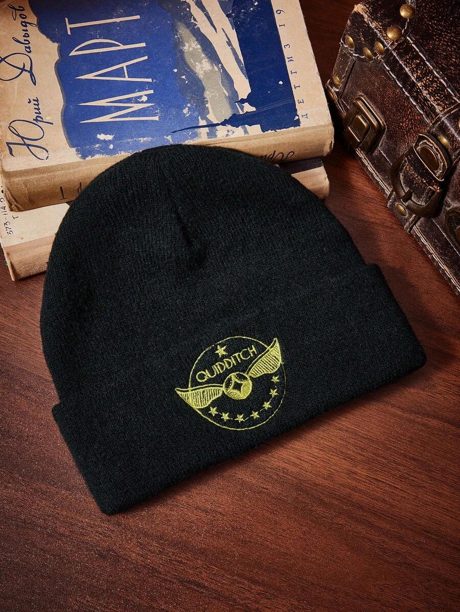 HARRY POTTER X SHEIN 1pc Knitted Beanie Hat With Cartoon Embroidery, Fashionable Street Riding Gift Choice - A - View 1