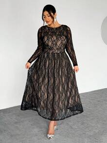 Firerie 大码早春舒适休闲优雅约会派对高档餐厅百搭基础款女式长袖修身弹力连衣裙 - 黑色 - 查看 5