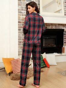 Lazeform Doze Lane Women's Casual Plaid Print Lapel Button-Front Long Sleeve Top & Pannts Pajama Set, Cozy And Elegant Details, Fall Clothes Ladies Nightsuit Lounge Sets, Sleepwear Women Lounge Wear Sets, Women Sleepwear Pajama Sets Winter, Christmas - Multicolor - View 4