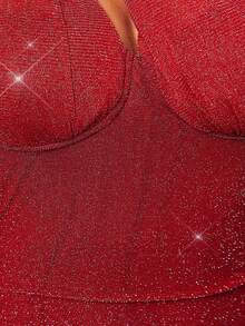 Lumalex 早春情人节浪漫约会领口聚焦闪亮露背紧身网纱连衣裙，适合女士，尽显奢华新年新风尚，适合舞会、聚会、宴会、低调奢华、复古魅力、闪耀节日派对、锐舞节、郊游、度假、户外、层次丰富的婚礼季宴会、宰牲节、新年派对、晚宴、秋季派对礼服 - 酒紅色 - 查看 10