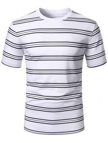 Manfinity Homme Men's Regular Fit Casual T-Shirt With Fashionable Striped Design Men's Casual T Shirt - White - View 5