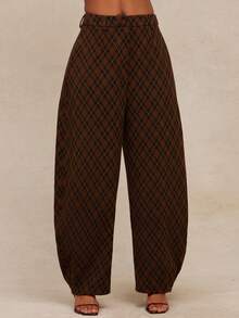 NYA SZN Thea Pants High Rise Baggy Plaid Brown Black Festive Holiday Valentines Day Event Streetwear Casual Party Carnival Outfits For Women - Multicolor - View 6