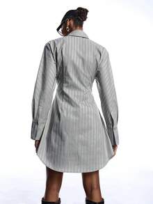LYSMO 女士领带条纹休闲通勤衬衫裙 - 彩色 - 查看 2