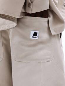 SUMWON Relaxed Fit Carpenter Pants With Self Fabric Belt Multiple Pockets Work Utility Trousers Clean Waist Design Casual Workwear Style - Khaki - View 7