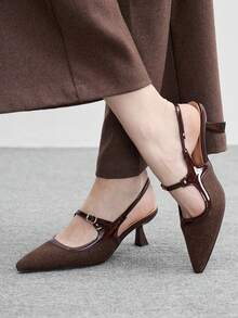 CUCCOO BIZCHIC 女士优雅尖头搭扣高跟鞋，适合通勤 - 咖啡棕 - 查看 4