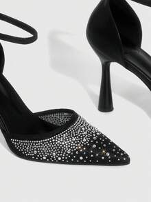 CUCCOO SZL New Arrival Spring/Autumn Black Transparent Rhinestone Pointed Toe Hollow High Heel Fashionable Sexy Ladies High Heels Valentine's Day - Black - View 5