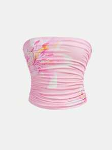 SHEIN Tween Girl Minimalist Comfortable Ruched Elastic Fitted Casual Camisole