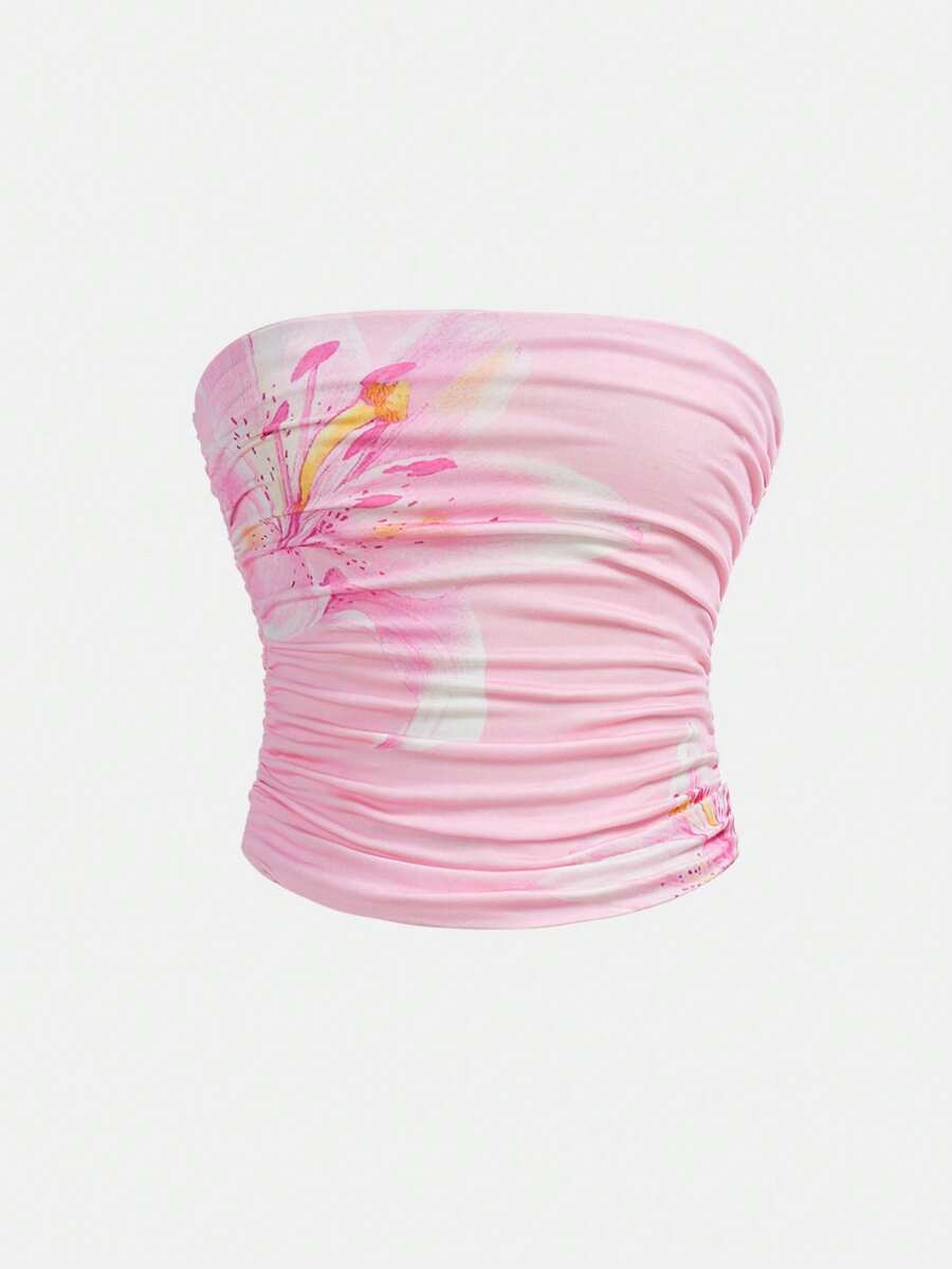 SHEIN Tween Girl Minimalist Comfortable Ruched Elastic Fitted Casual Camisole