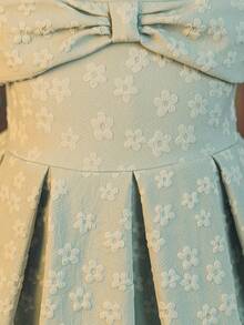 Glamorique Kids 年轻女孩纹理花卉镂空圆领优雅连衣裙 - 綠色 - 查看 5