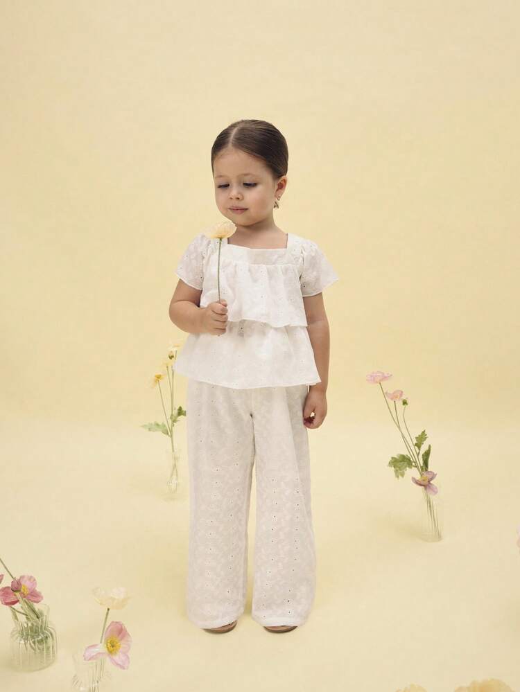 ブロデリー・アングレーズ フリル タンクトップ＆パンツセット