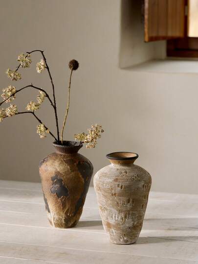 Cirelle Wabi Sabi Ceramic Vase - Handmade Rustic Pottery For Dried Flowers, Zen Home & Hotel Decor