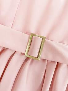 Franclia 女士方领罩衫，配金属扣腰带，A字收腰连衣裙，适合晚宴和正式场合