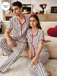 Manfinity Retro Floral Print Cardigan & Pants Men's Pajama Set - Multicolor - View 7