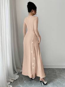 Modelyn 亮片拼接喇叭下摆修身连衣裙 - 粉色 - 查看 2