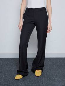 COUREZ Quần ống loe cạp thấp, kiểu dáng ôm sát / Trang phục mùa đông Y2K cho nữ, quần thường ngày, quần công sở, quần áo đi chơi, áo dự tiệc, năm mới. - màu đen - Xem 5