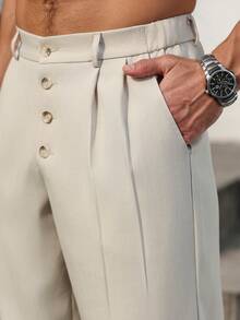 VENTUSAIL Men's Casual Everyday Commute Simple Versatile Button Fly Loose Straight Leg Pants - Light Grey - View 4