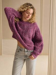 MOTF PREMIUM 秋冬羊毛圆领毛衣 - 紫色 - 查看 5