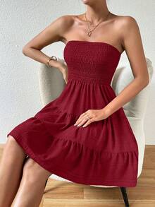 Chiquease Sleeveless Ruffle Hem Tube Dress - Burgundy - View 3