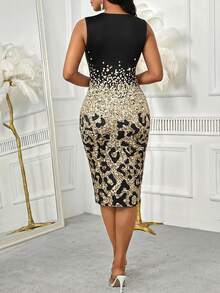 SHEIN Lady 女士豹纹镂空无袖修身中长连衣裙，时尚优雅 - 彩色 - 查看 2