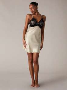 SHEIN BAE Women'S Patchwork Lace Cami Backless Pajama Night Dress Luxeloungewear - Champagne - View 3